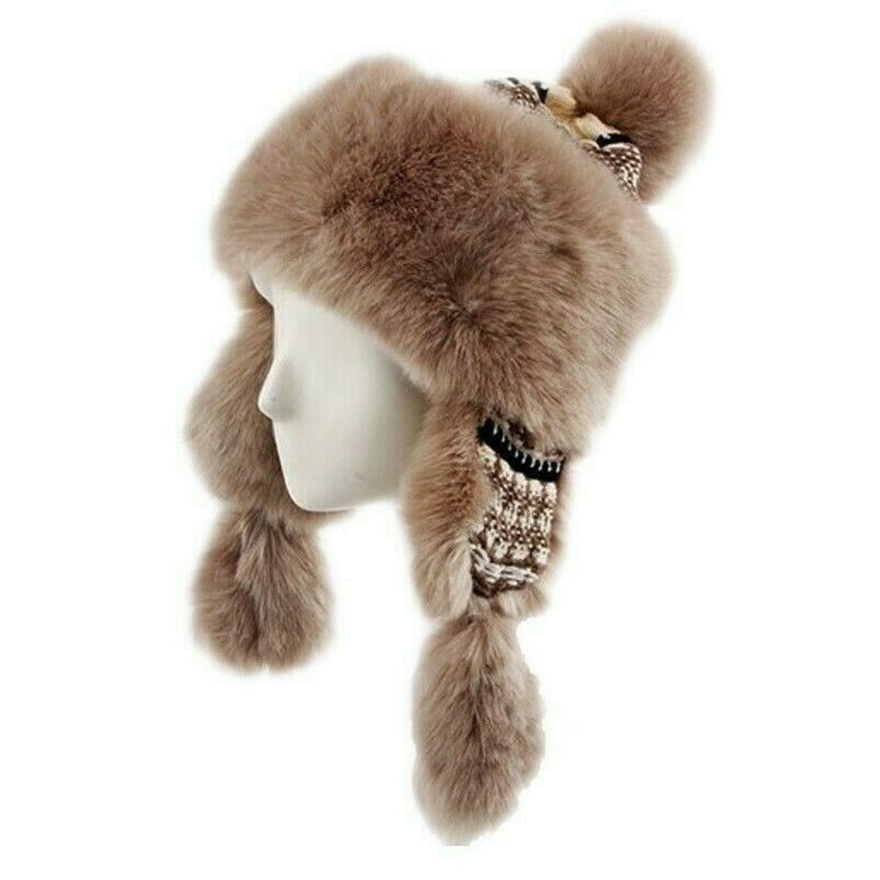Donna Pelliccia Finta Cappello Cappellino Pom Cossack Russo Caldo Invernale