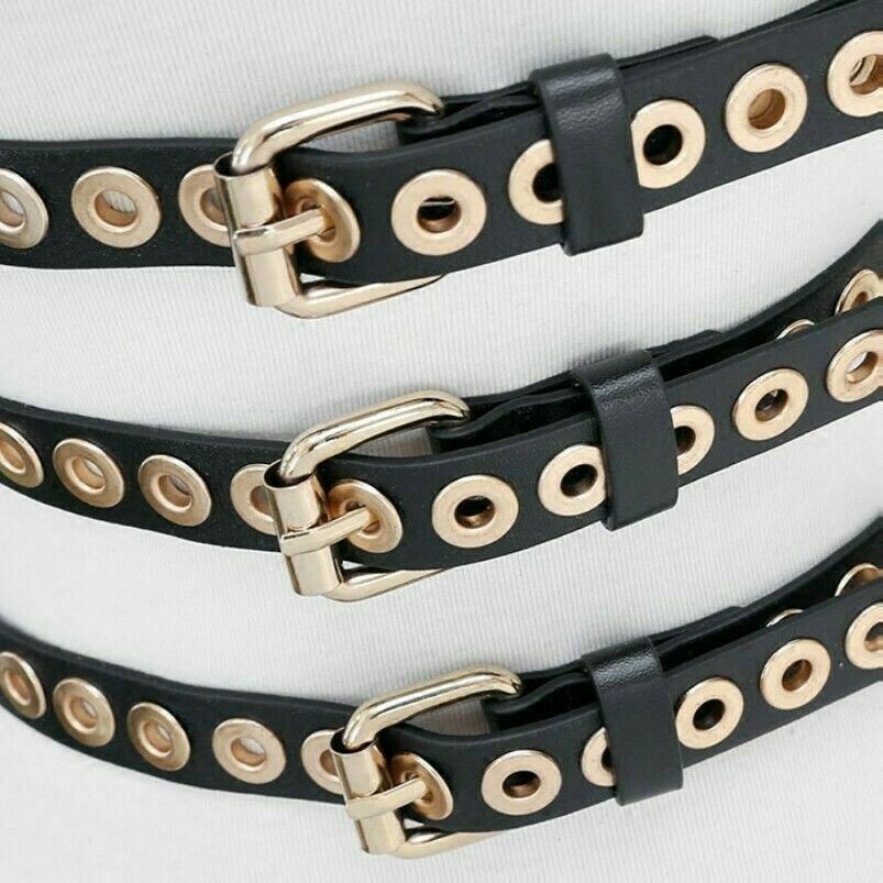 Donna PU Cintura Metallo Cerchio Corpo Catena Punk Imbragatura Gotico Corsetto