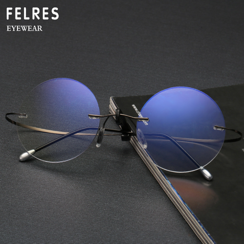 Men Metal Round Rimless Blue Light Blocking Reading Glasses Clear Lens Glasses