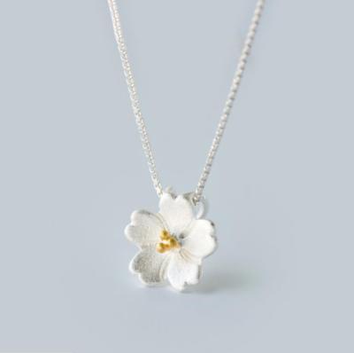 Adorable Cherry Blossom Flower Silver SP Pendant Necklace