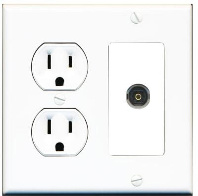 1 Port Toslink-Optical Digital Audio Wall Plate w-Round Power Outlet