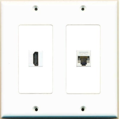[ 2 GANG ] DUAL GANG HDMI CAT5E WALL PLATE WHITE