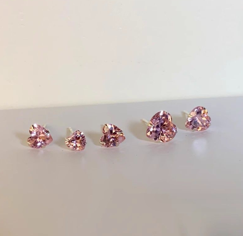3/4/5/6mm Sterling silver stud post earrings Heart Pink CZ prong setting Gift H2