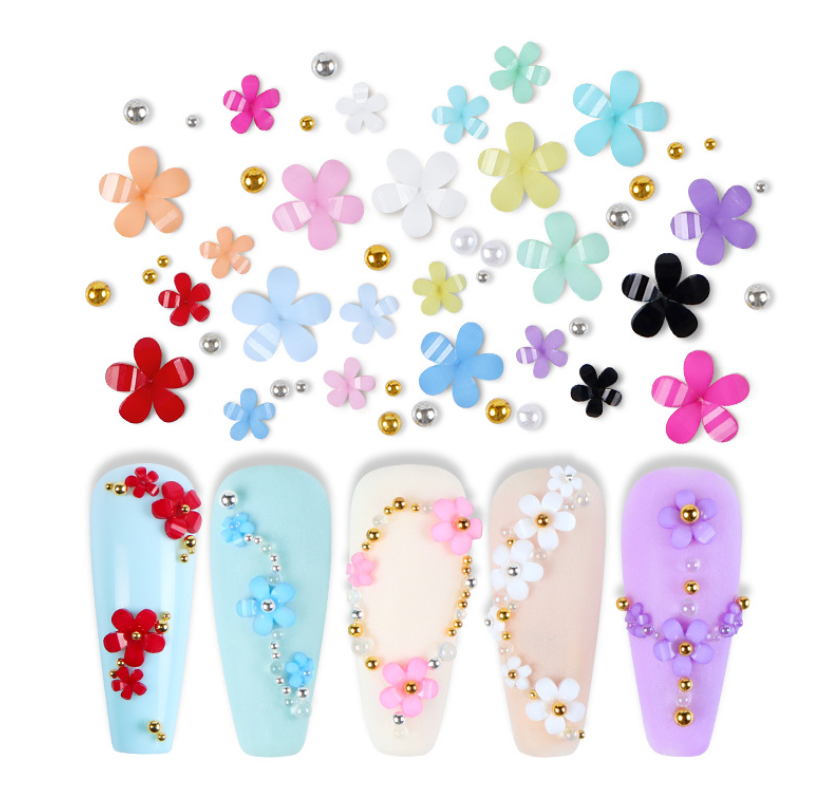 3D Acrylic 3/6mm Flower Nail Art Case Décor Pearl Ball Manicure Charms 250Pcs