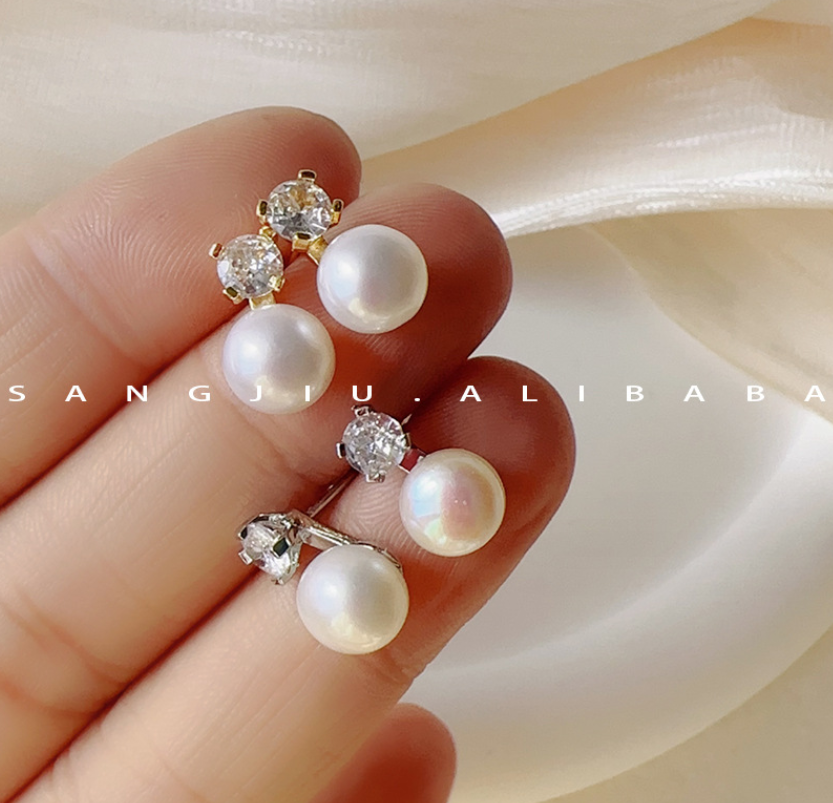 7-8mm Freshwater Pearl Sterling Silver Cubic Zirconia Stud Earrings Gift Box PE2