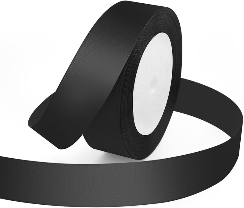 Solid Color Black Satin Ribbon, 1 Inches X 25 Yards Fabric Satin Ribbon for Gift