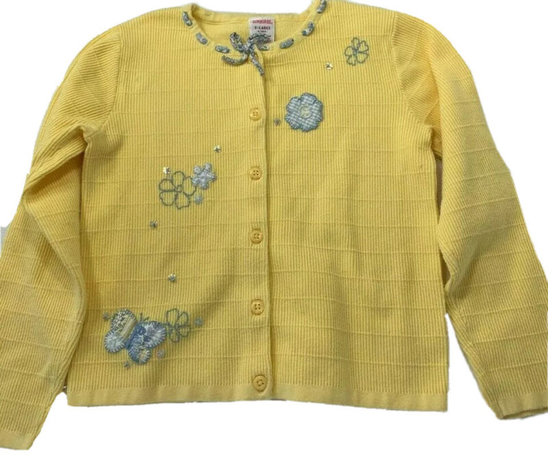 Vintage Gymboree Girls 6 Yellow Cardigan Sweater Floral Patchwork