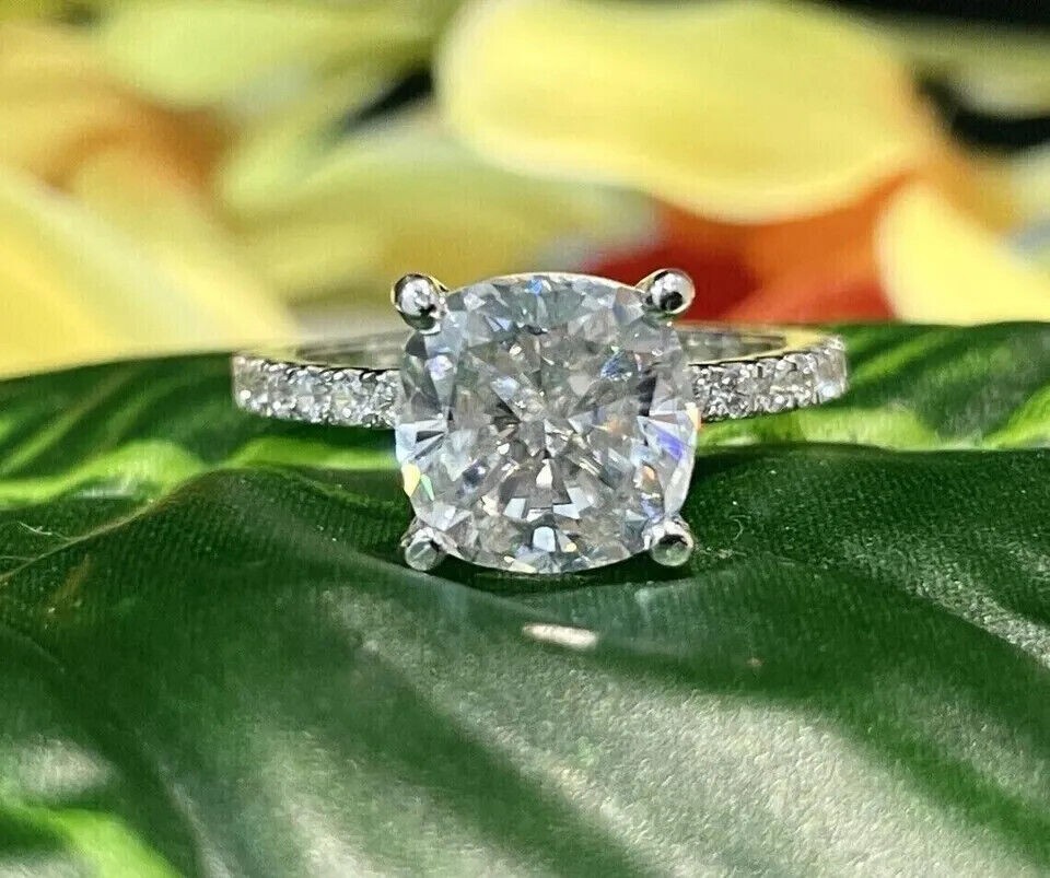 3 CT Cushion Cut Moissanite Wedding Engagement Ring In 14k White Gold Plated