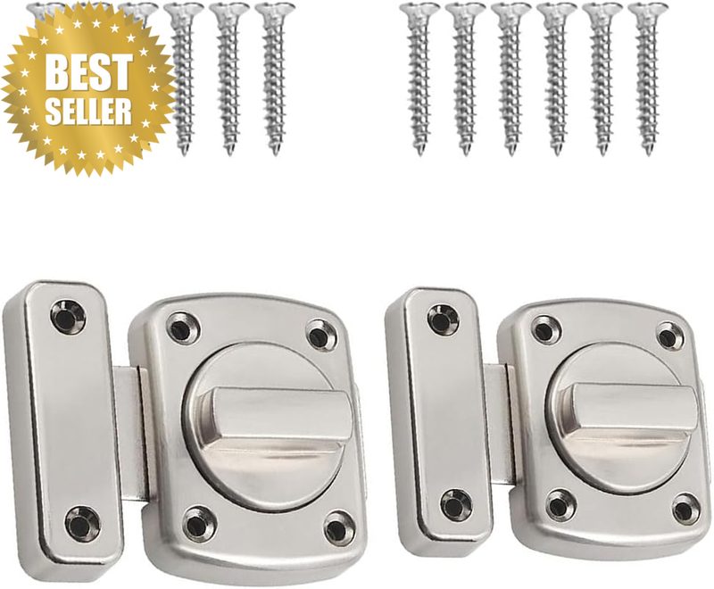 2Pcs Inner Door Latch Lock, Gate Latch Slide Bolt Latches Lock, Stainless Steel 