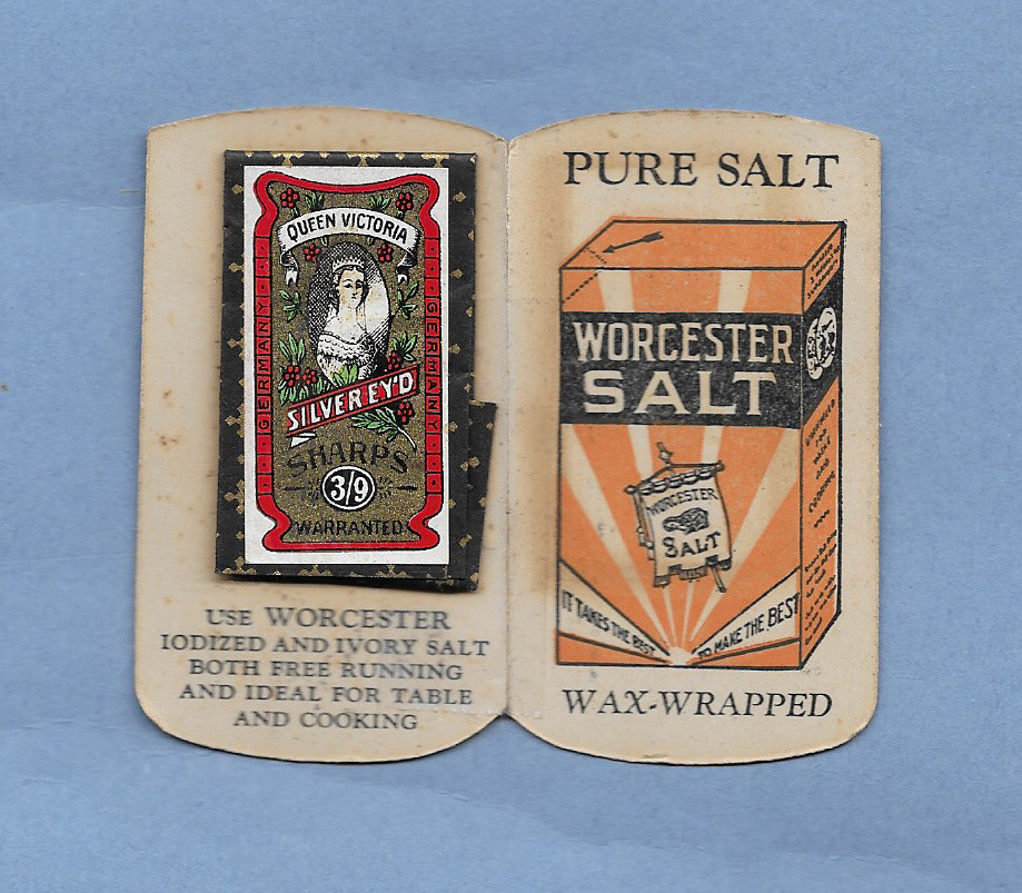 VINTAGE ADVERTISING WORCESTER IVORY SALT IODIZED SALT SEWING MENDING KIT CLEAN