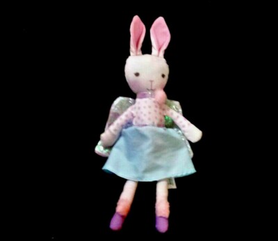 MGS Group Bunny Rabbit Rag Doll Stuffed Animal Angel Wings White Blue Pink Dots