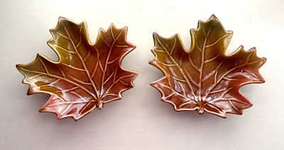 Maple Leaf Ceramic Trinket Candy Dish 6 Inch Autumn Decor Fall Set of 2