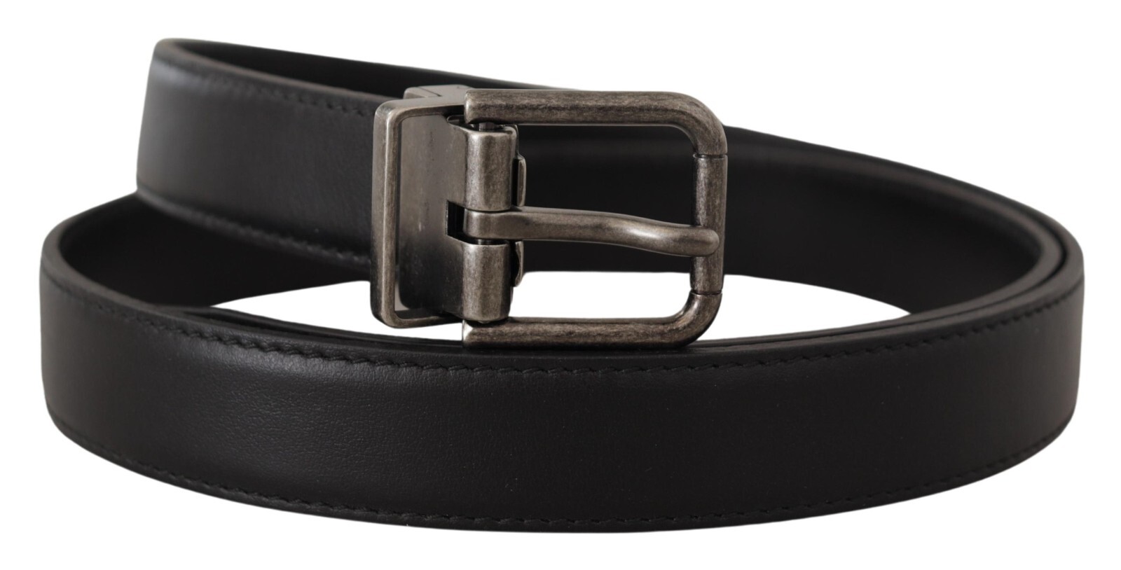 DOLCE & GABBANA Belt Black Plain Leather Vintage Logo Metal