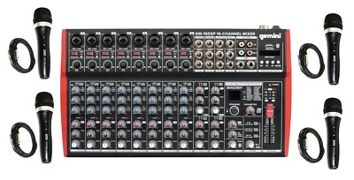 Gemini GM-16DSP Compact 12 Channel Mixer w/ Bluetooth +4x EMB EMIC700 Microphone