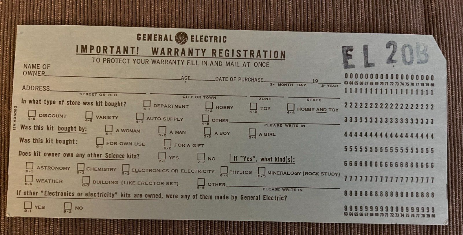 General Electric Warranty Registration Card radio receiver dep...