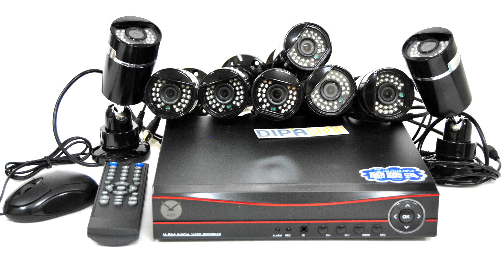 Kit Dvr Ahd Hd 8 Ch 8 Telecamere Telecomando Mouse P2P HSB-3908F Hdmi Vga hsb