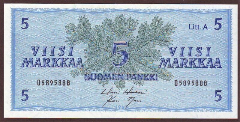 FINLAND  5 Markka  1963   Litt. A    UNC