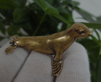 Antiqued Solid Brass Pure Copper Funny Seal Animal Figurine Statue Sculpture