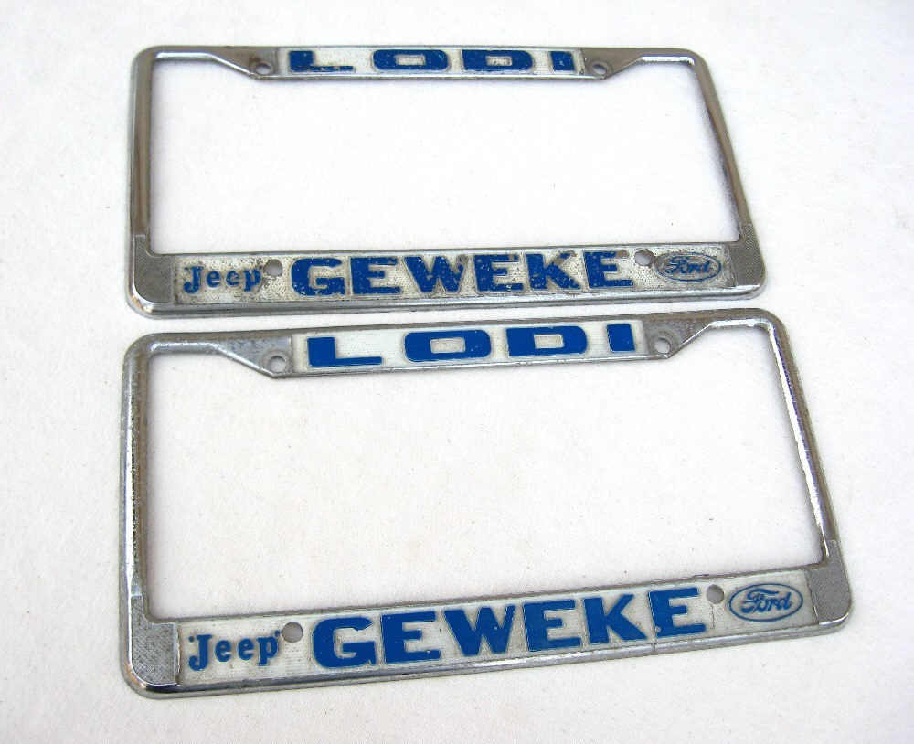 (2) Lodi Geweke Jeep Wrangler Ford Truck F150 Mustang License Plate Frames
