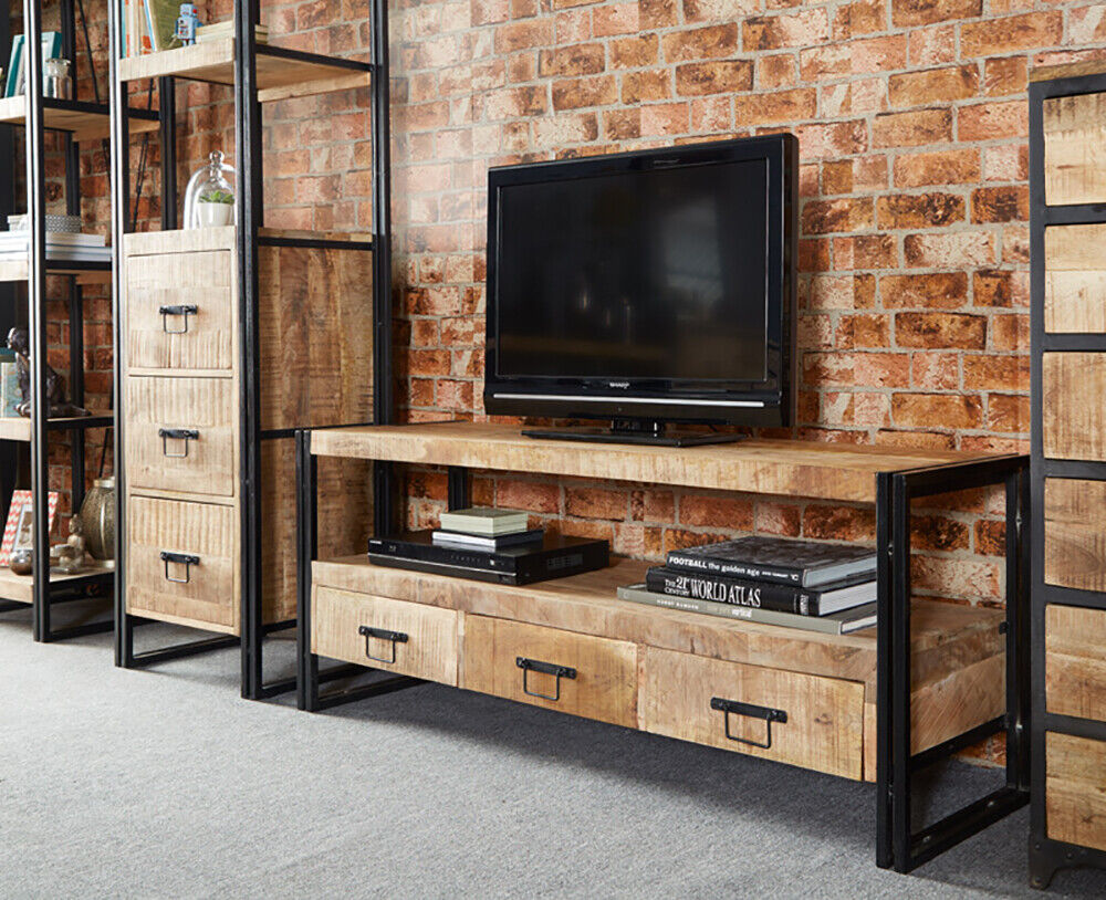 Urban Industrial  Large TV  Cabinet  Unit Retro Rustic Solid 