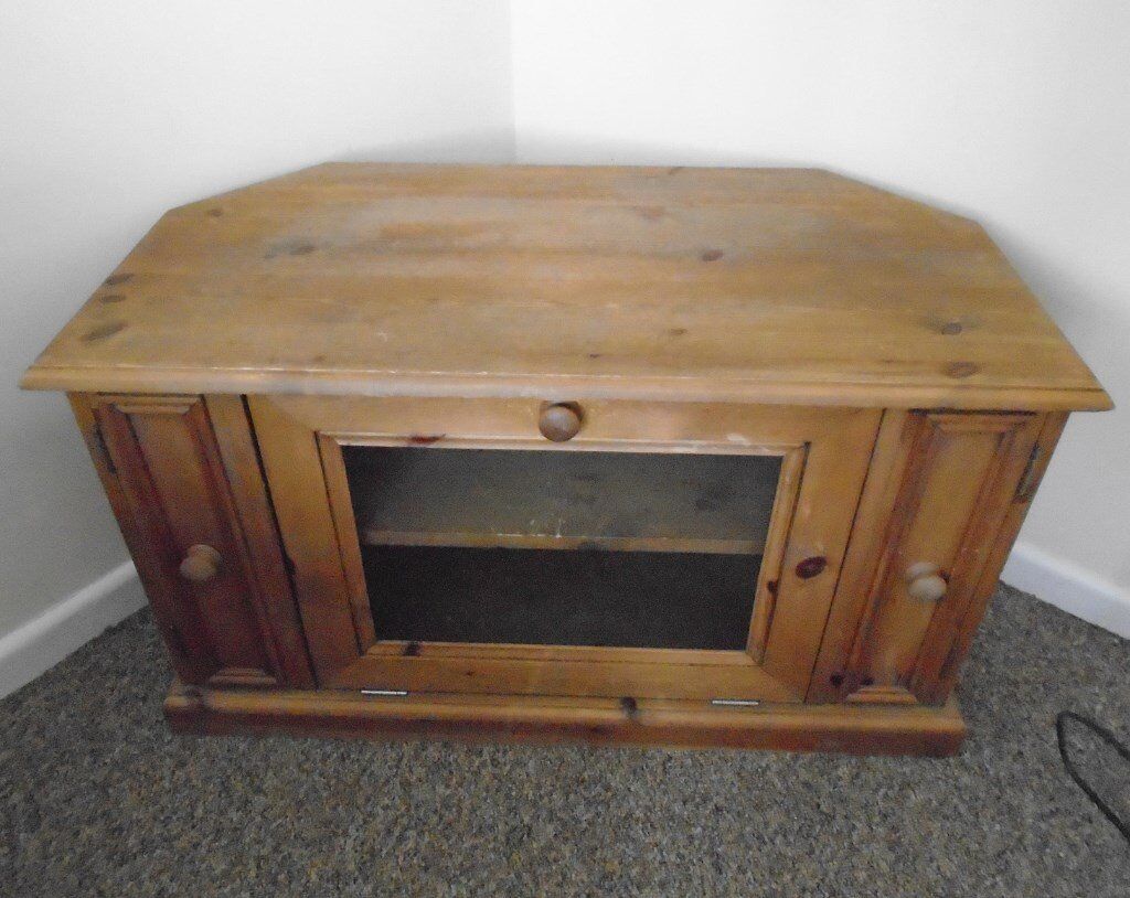 Solid Pine TV Stand Table / Corner Cabinet Glass Fronted ...