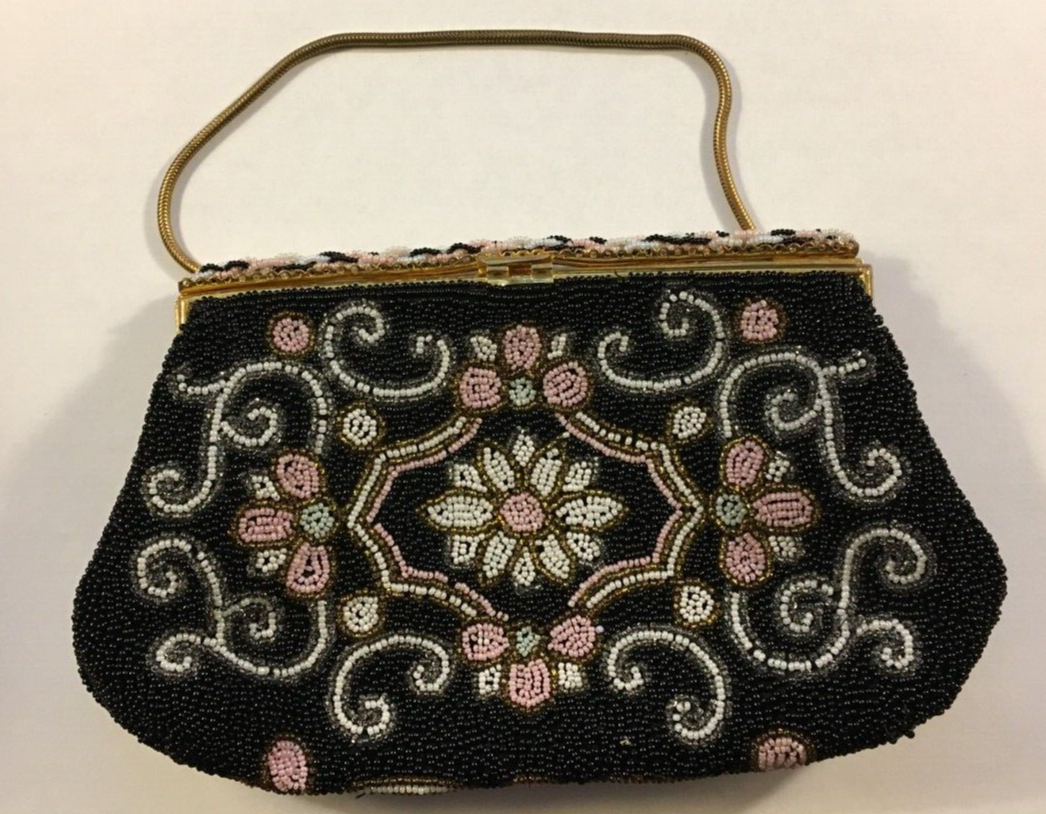 HAND MADE IN FRANCE JORELLE BAGS~ BLACK BEADED PURSE