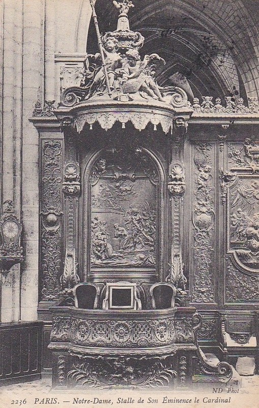 Cpa Paris IntÃ©Rieur CathÃ©Drale Notre-Dame Stalle De Son Eminence Le Cardinal1908