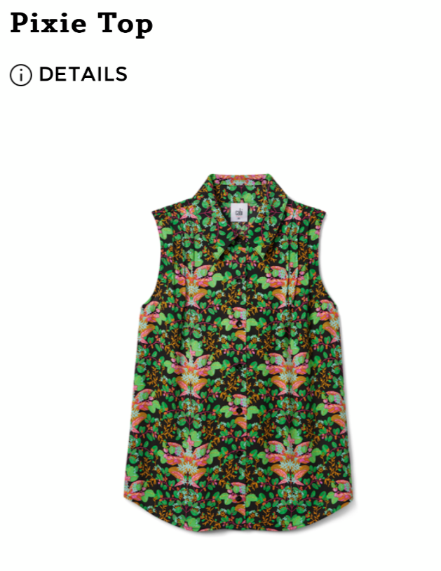 Cabi  Pixie Top Size SMALL Floral  FALL 2024  Style #4739 NWOT Was $89