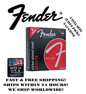 *FENDER 250L LIGHT ELECTRIC GUITAR STRINGS (9-42 GAUGE, 3 SET VALUE PACK!)*