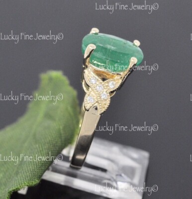 Pre-owned Luckyfinejewelry 3.02 Ct 14k Yellow Gold Ladies Natural Emerald & Diamond Ring In Green