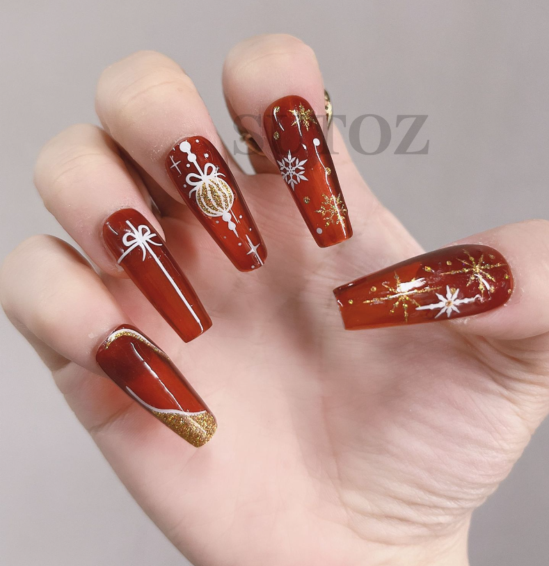 3D Christmas Gold Silver Glitter Snowflakes French Nail Art Stickers Decals NS44