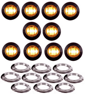 10 Maxxima 3/4'' Amber 3 LED Penny Marker Clearance Lights M09300Y w/ 10 bezels
