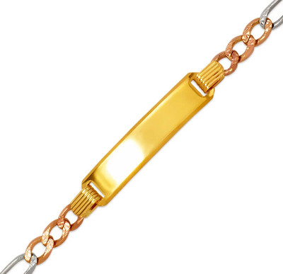 NEW 14K TRI COLOR GOLD FIGARO X-LIGHT BABY ID BRACELET      