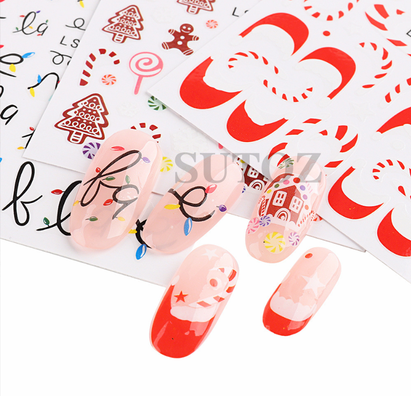Christmas 3D Nail Sticker Snowflake Holly Gingerbread Adhesive Nail Decals NH21