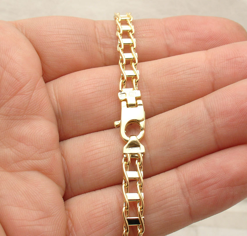 Pre-owned Bestgoldshop Mens 20" Italian Railroad Chain Necklace Lobster Clasp Real 14k Yellow Gold