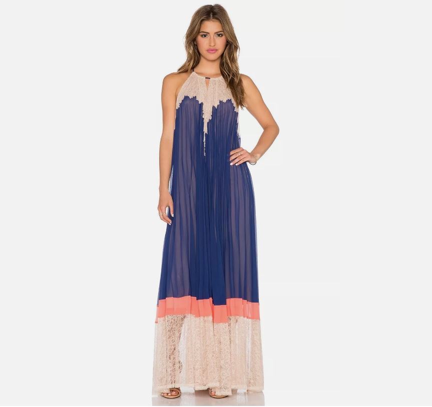 Pre-owned Bcbgmaxazria Bcbg Maxazria Dress Gown Blue Beige Xxs Xs S M 0 2 4 6 8 10 12 Breena Lace