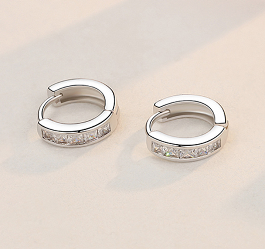925 Sterling Silver Plated Square Cz Huggie Hoop Earrings Women Men