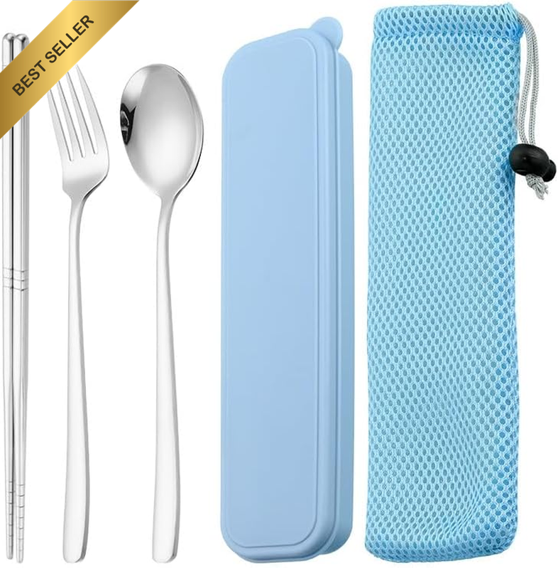 5-Piece Travel Utensils Silverware Set, Stainless Steel Fork Spoon, Chopsticks,