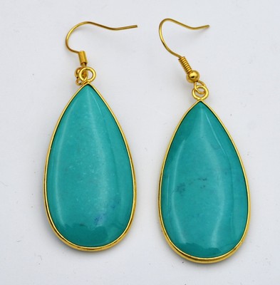Stunning Turkey blue Turquoise 18K gp Gold-plated Handmade Jewelry Earring