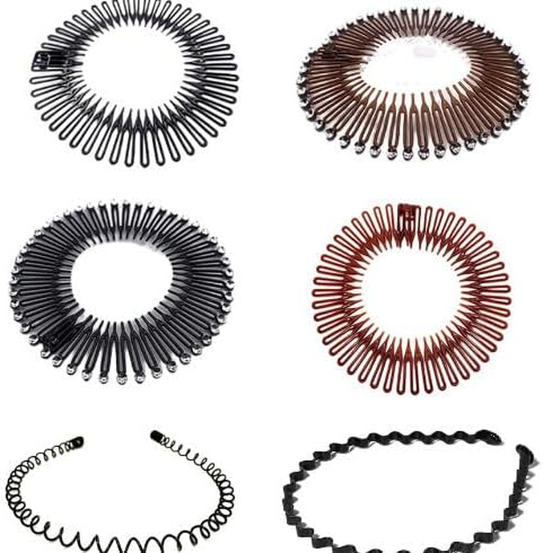 Full Circular Stretch Flexible Zig Zag Hairband, 6Pcs Flexible Plastic Circle Co