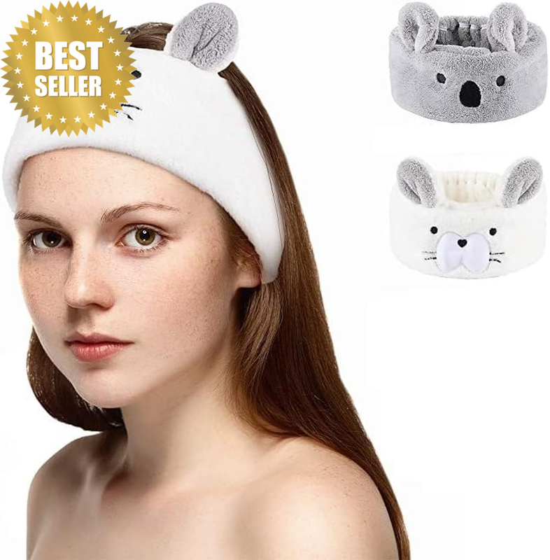 2 Pieces Animal Hair Bands， Face Wash Headband Coral Plush Hairband for Women Gi