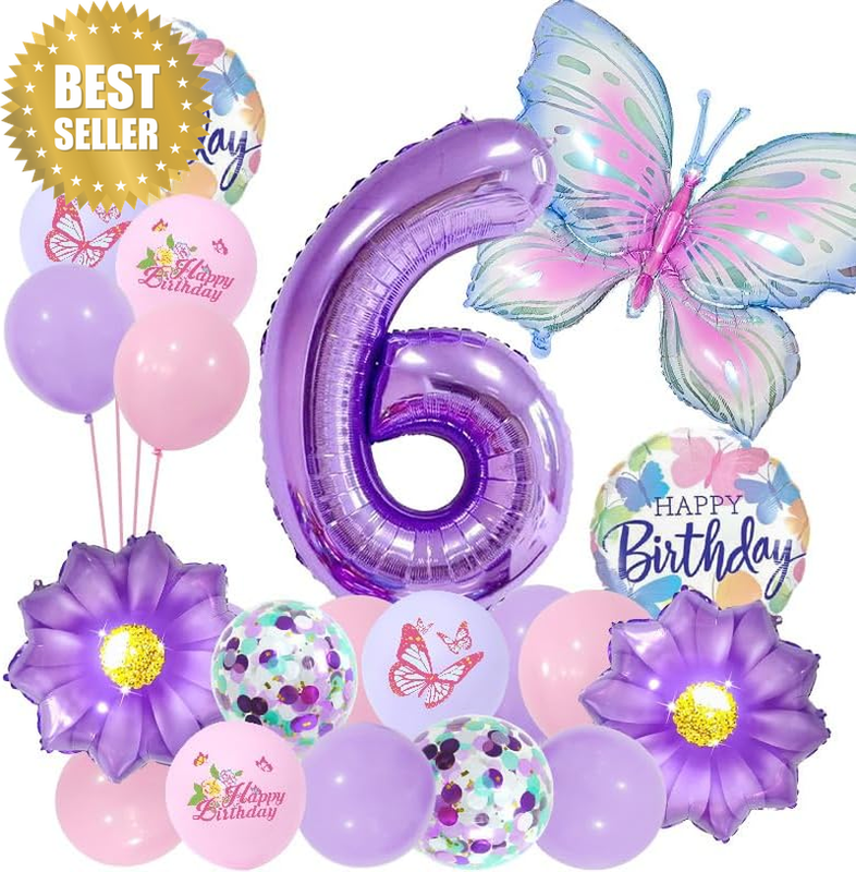 Butterfly Balloon 6Th Birthday Decoration for Girls, Purple Foil Balloon, Party