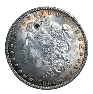 1881 Morgan Dollar  BU/UNC Multicolor Rainbow Toned 90% Silver $1 U.S Coin #1666