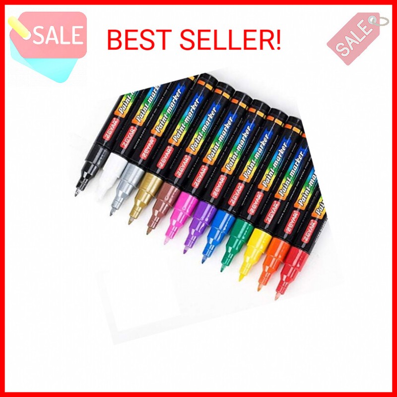 ZEYAR Acrylic Paint Marker Pens, Extra Fine Point, Nylon Tip, 12 colors