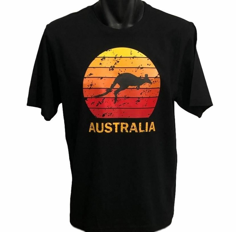 BigTees Australia Kangaroo Sunset T-Shirt (Black, Regular and Big Men's