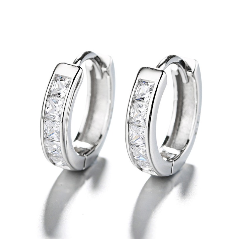 925 Sterling Silver Plated Square Cz Huggie Hoop Earrings Women Men