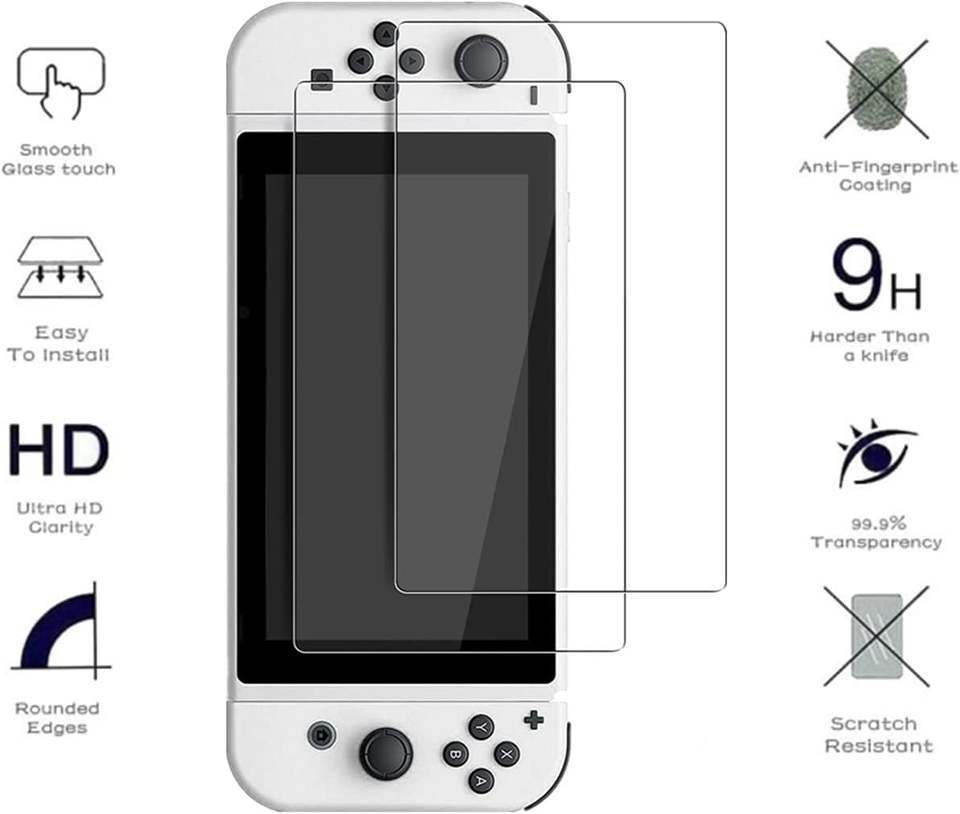 2-Pack New Nintendo Switch OLED 9H Hardness HD Tempered Glass Screen Protector