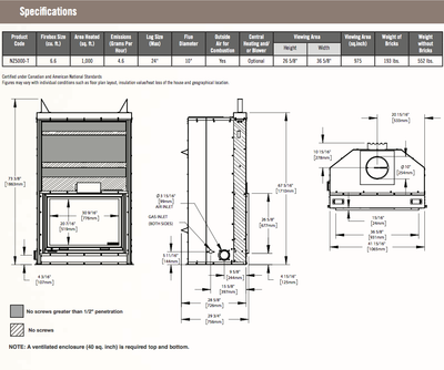 Napoleon NZ5000 Wood Burning Fireplace High Country Clean Face Linear Slide Door