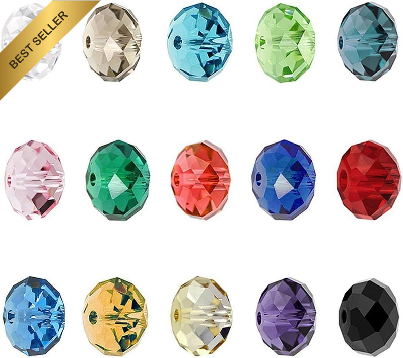450pc 8mm Faceted Rondelle Briolette Glass Beads for Jewelry