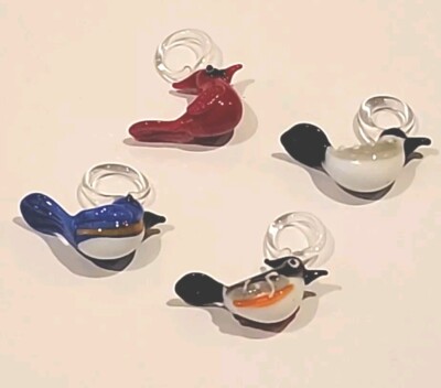 4x blown glass birds hanging ornament 2'' Cardinal Blue Bird Oriole Mocking Bird